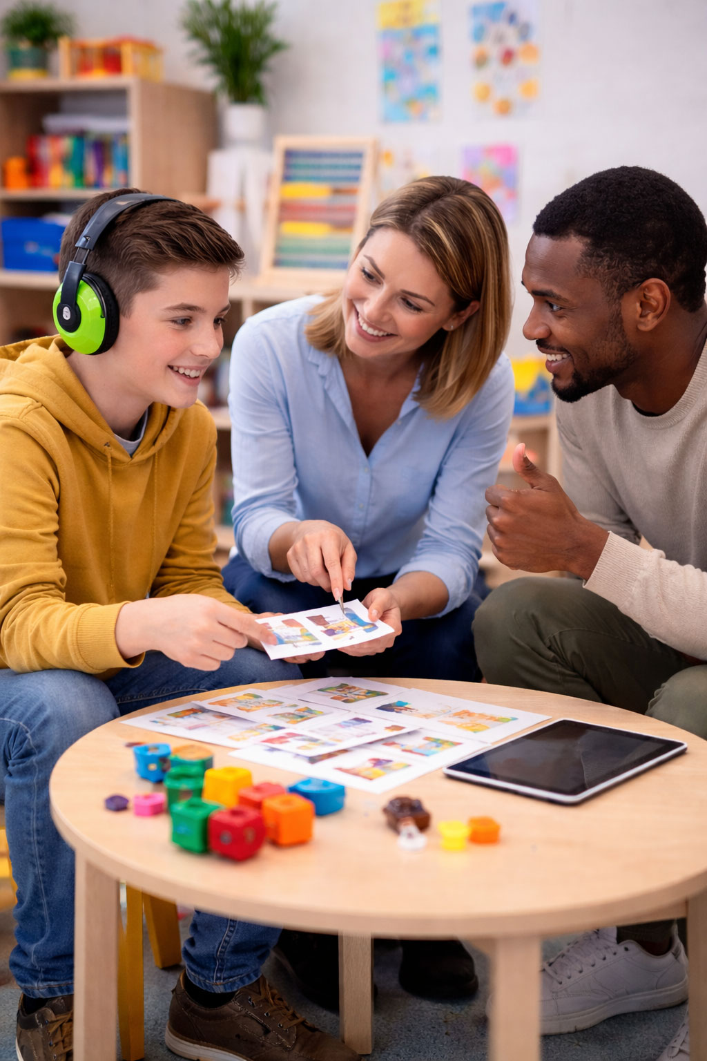 Accompagnement individualisé d’un adolescent avec Troubles du Spectre de l’Autisme par des professionnels spécialisés, illustrant l’engagement de l’Association 3A pour des pratiques fondées sur l’éthique, l’autodétermination et le respect des choix de chacun.